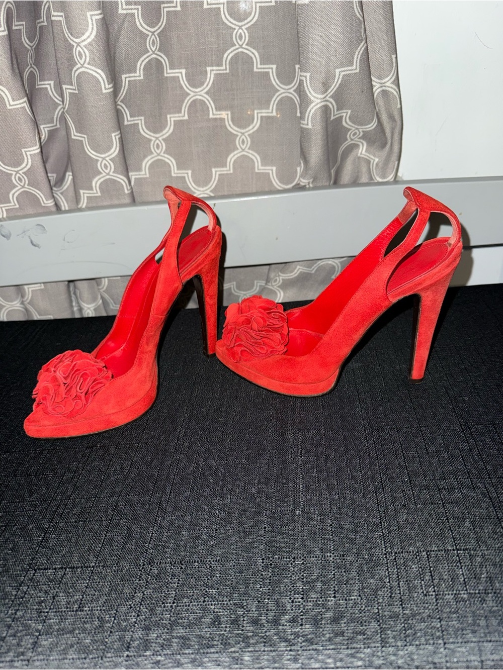 🔴 Alexander McQueen Red Suede Peep-Toe Slingback Platform Heel